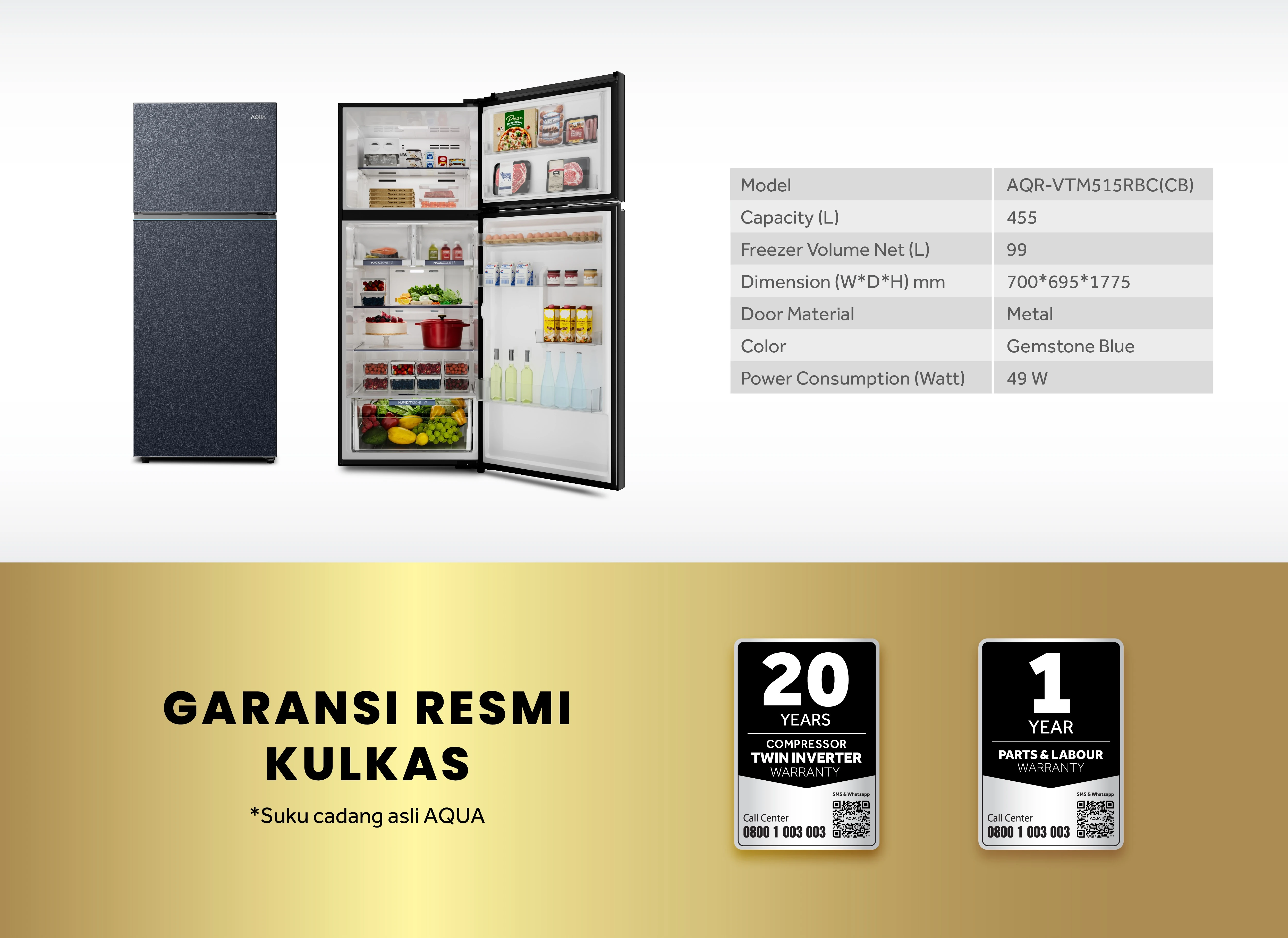 Kulkas AQR-VTM515RBC(CB) 